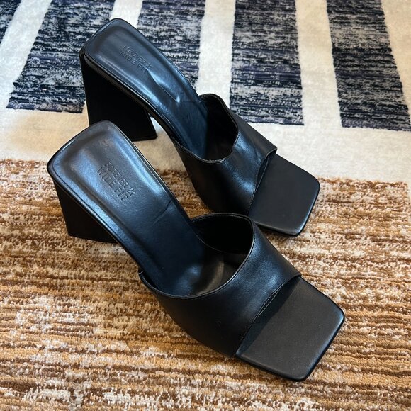 Forever 21 Faux Leather Open Square Toe Heels - 10W - Picture 2 of 6